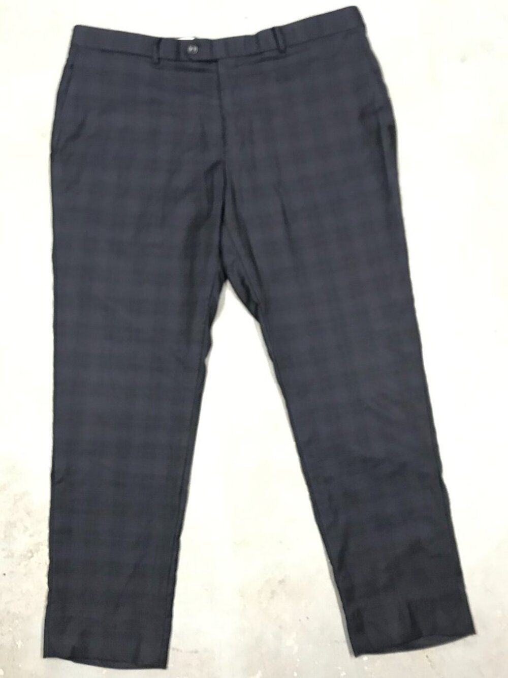 Coppley Dress Pants Plaid Wool Trousers Made in Canada Navy Blue 40x31